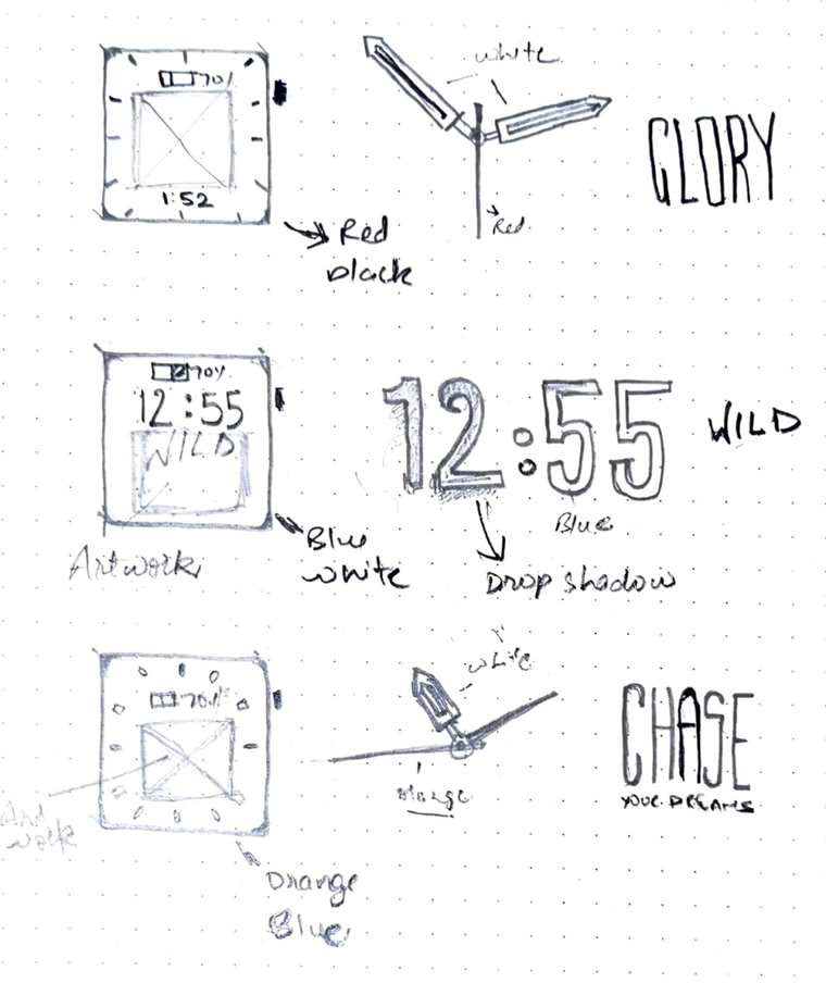 Pencil sketches for Glory, Wild and Chase