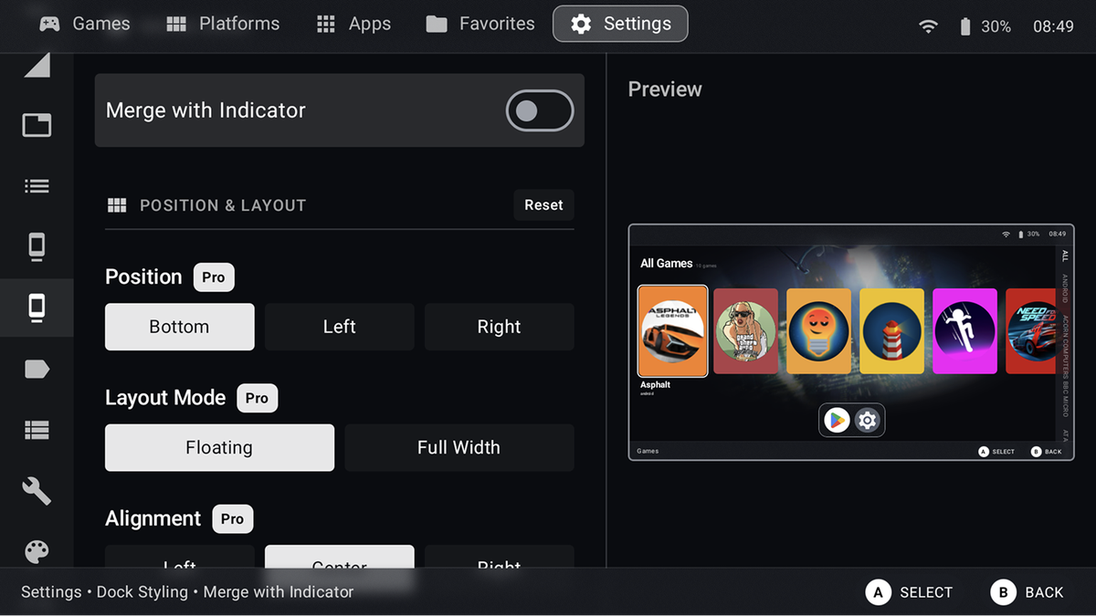 Console Home settings showing which options are Pro