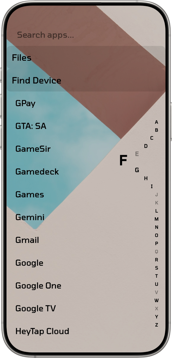 App drawer with search and alphabet rail